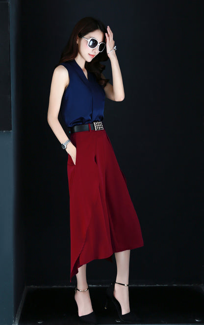 Silk satin slim fit V-neck sleeveless off-shoulder tank top