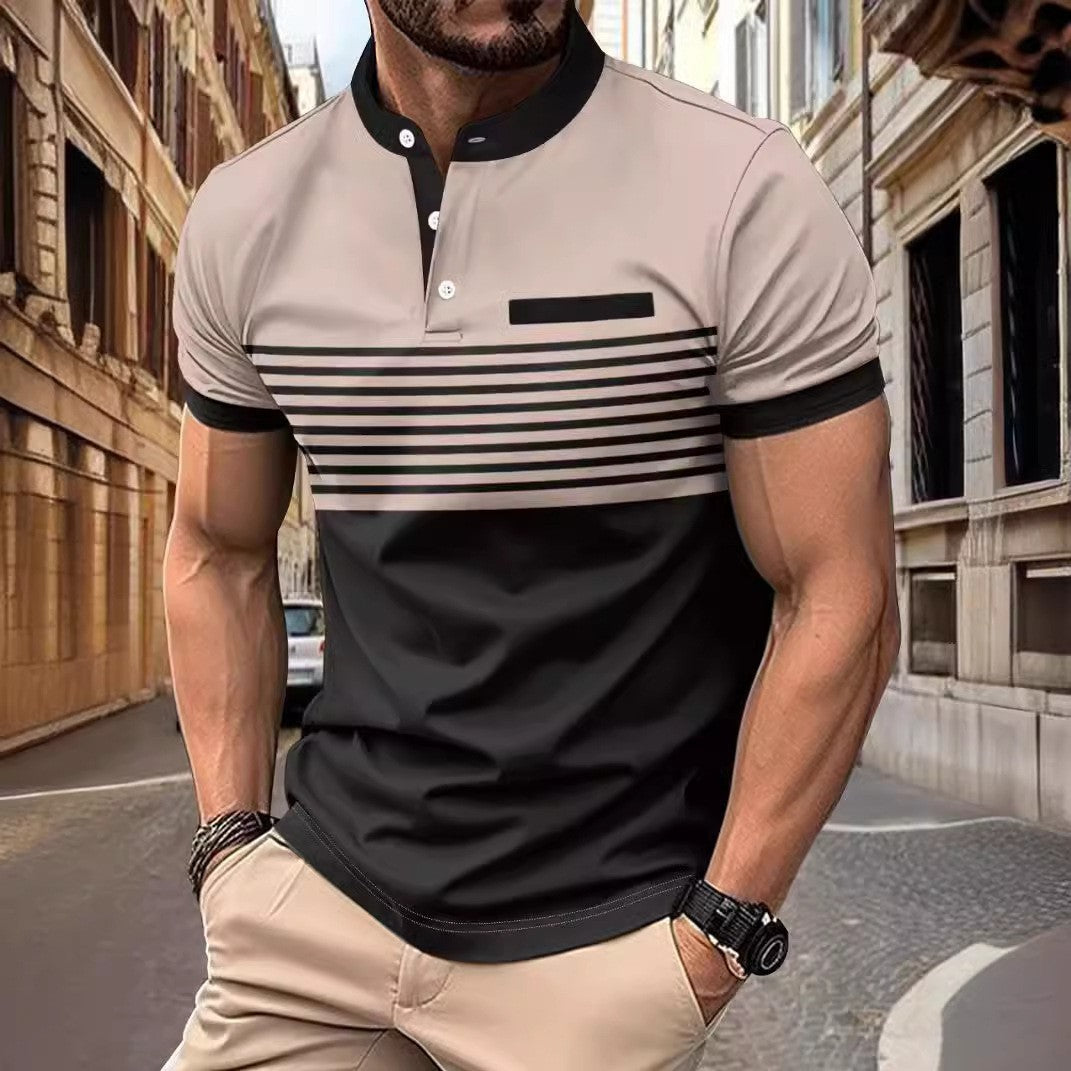 Multicolor Printing Striped Stand Collar Top For Men