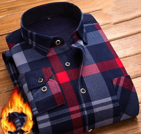 Men's thick warm long-sleeved printed shirt