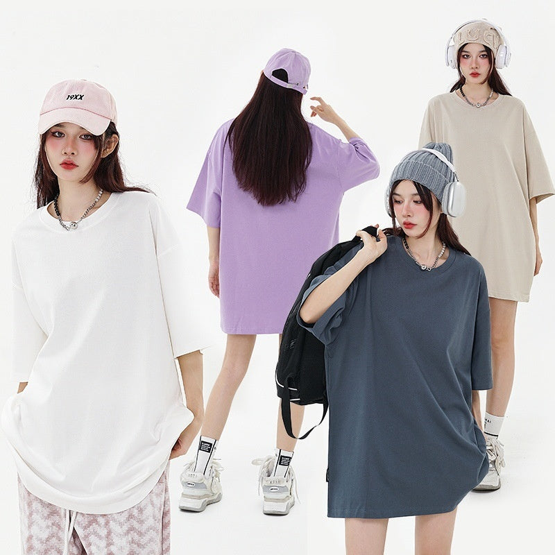 280g Pure Cotton Solid Color Short Sleeve American Casual Loose Shoulder T-shirt