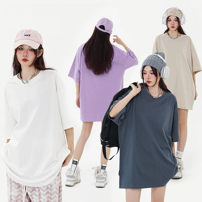 280g Pure Cotton Solid Color Short Sleeve American Casual Loose Shoulder T-shirt