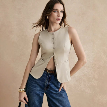 European And American Commuters' Simple Fashion Button Solid Color Vest