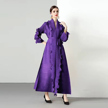 Wave Ruffled Tied Long Dress Slimming