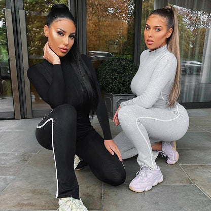 Zipper tight-fitting long sports fitness jumpsuit