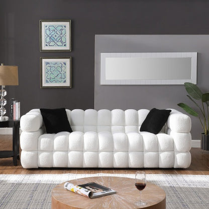 84.3 Length ,35.83 Deepth ,human Body Structure For USA People, Marshmallow Sofa,boucle Sofa ,White Color,3 Seater