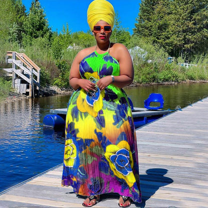 Popular European And American Digital Printing Fashion Style Large Swing Dress