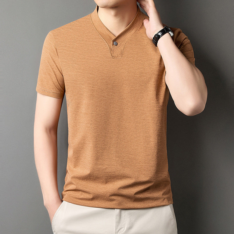 Young Men's Short Sleeve T-shirt Zipper High-grade Casual Summer Wear