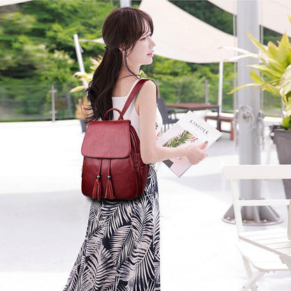 Ladies Large-capacity Soft Leather Backpack With Fringe