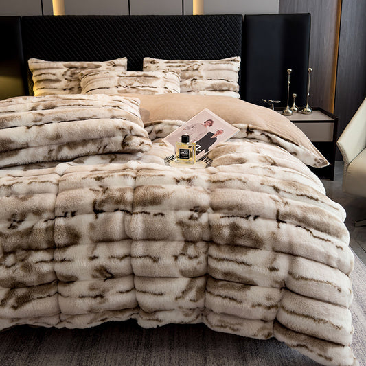 Winter Thickened Rabbit Plush Four-piece Milk Coral Velvet