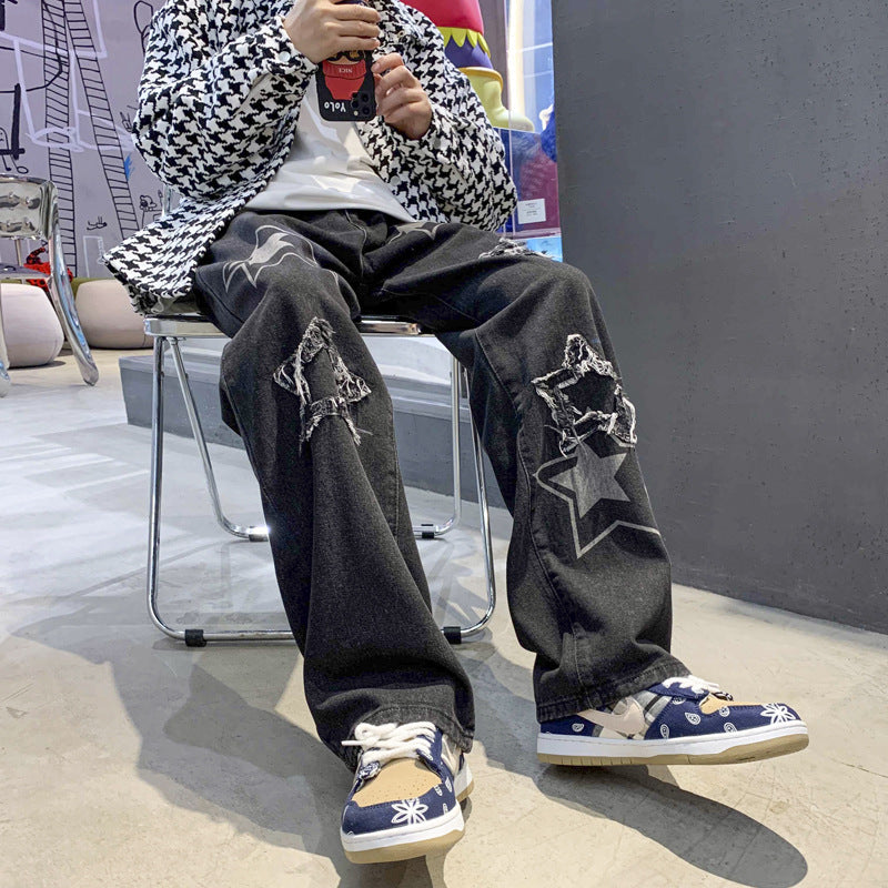 Embroidered Jeans Loose Five-pointed Star