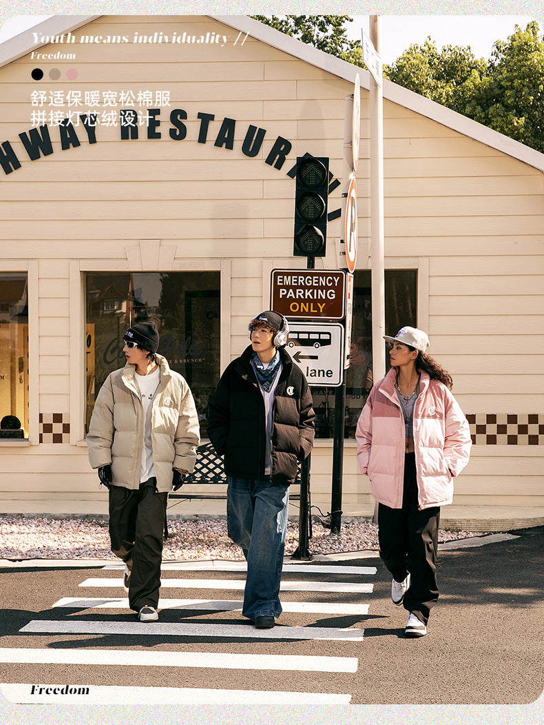 Men's Winter Corduroy Stitching Embroidery Cotton-padded Coat