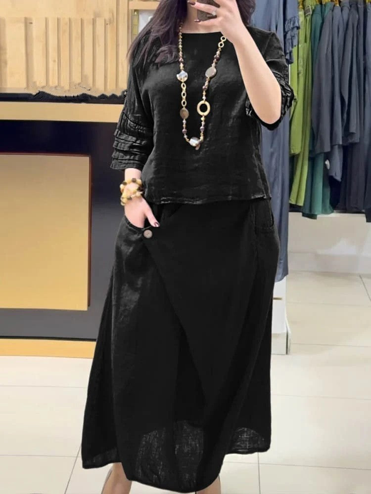 Casual Solid Color Loose Dress Two-piece Suit