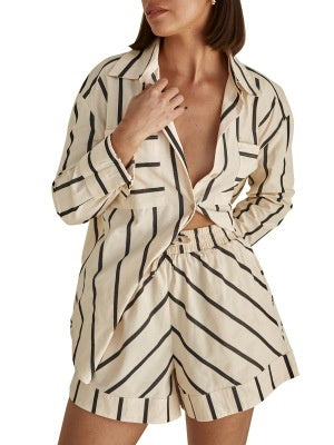Summer Loose Striped Cardigan Shorts Suit