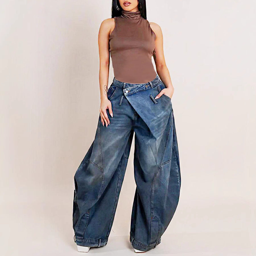 Retro Worn Looking Washed-out Reverse Waist Women's Jeans