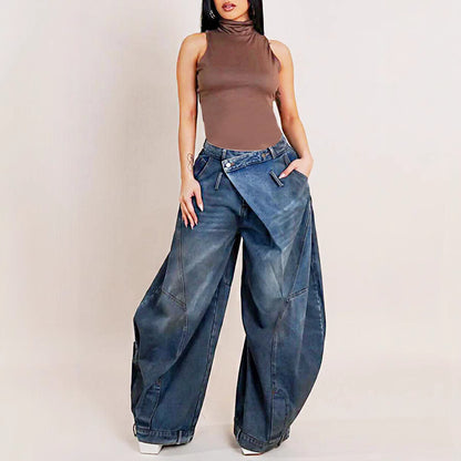 Retro Worn Looking Washed-out Reverse Waist Women's Jeans