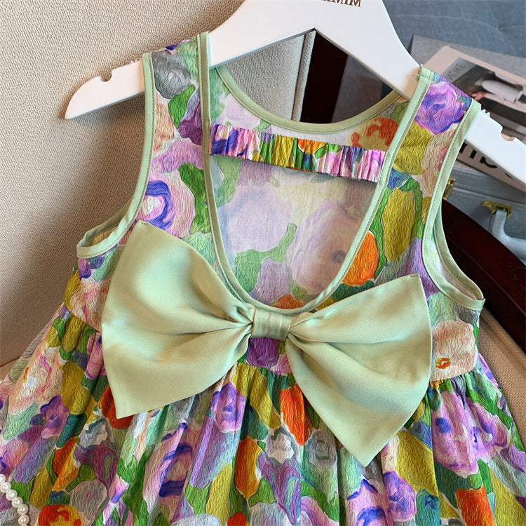 Girls Backless Bow Dress