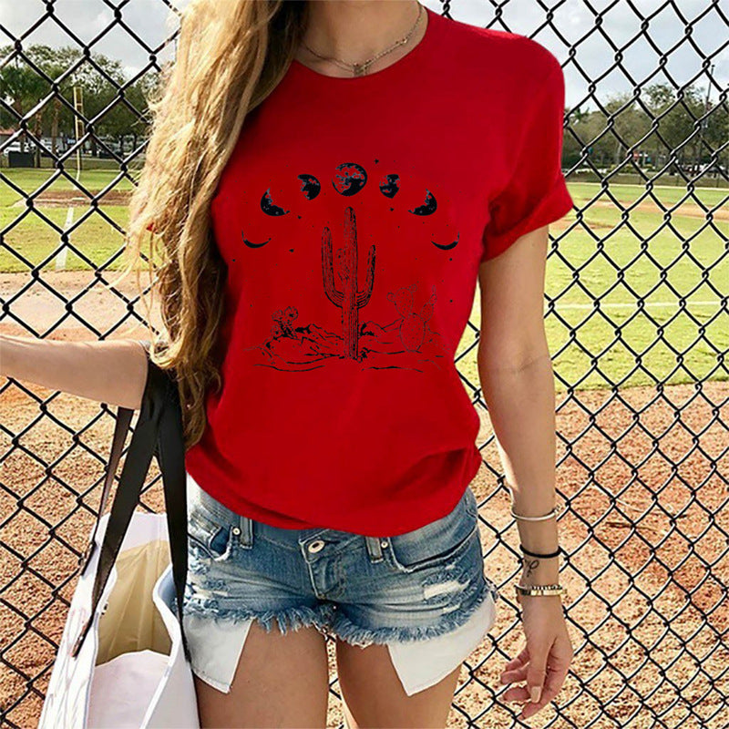 Cactus Print Round Neck Short Sleeve T-Shirt