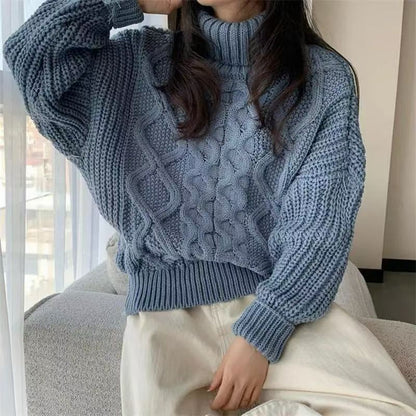 Retro Autumn And Winter Turtleneck Sweater Twisted Short Long-sleeved Sweater Top