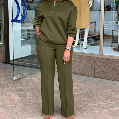 Women's Solid Color Loose Hooded Drawstring Suit