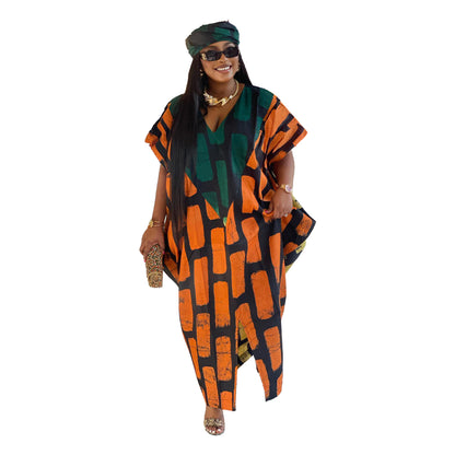 Slim-fit Positioning Stitching Printing Color Contrast Loose Split Dress