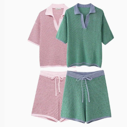 Loose Knitted Top High Waist Knit Shorts Suit