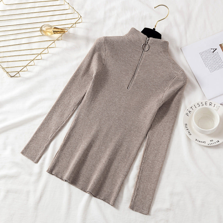 Turtleneck circle zipper pullover sweater