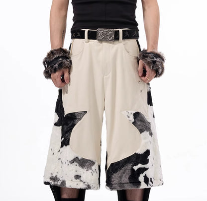 Stitching Milk Fiber Fur Cropped Pants