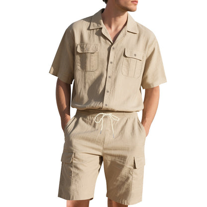 Men's Casual Solid Color Short Sleeve Shorts Suit