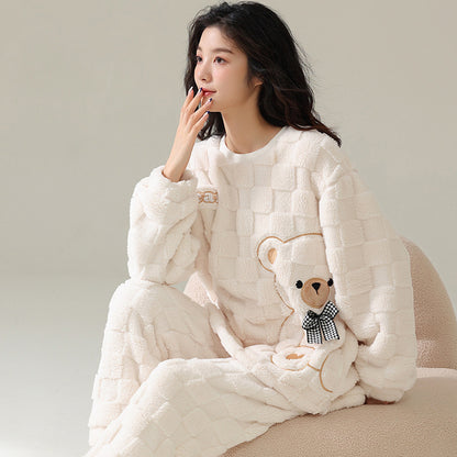Cartoon Coral Fleece Pajamas Women's Pullover Long-sleeved Thickened Warm