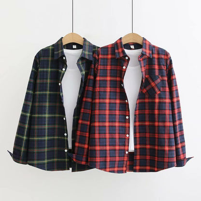Casual Plaid Single Pocket Lapel Long Sleeve Shirt