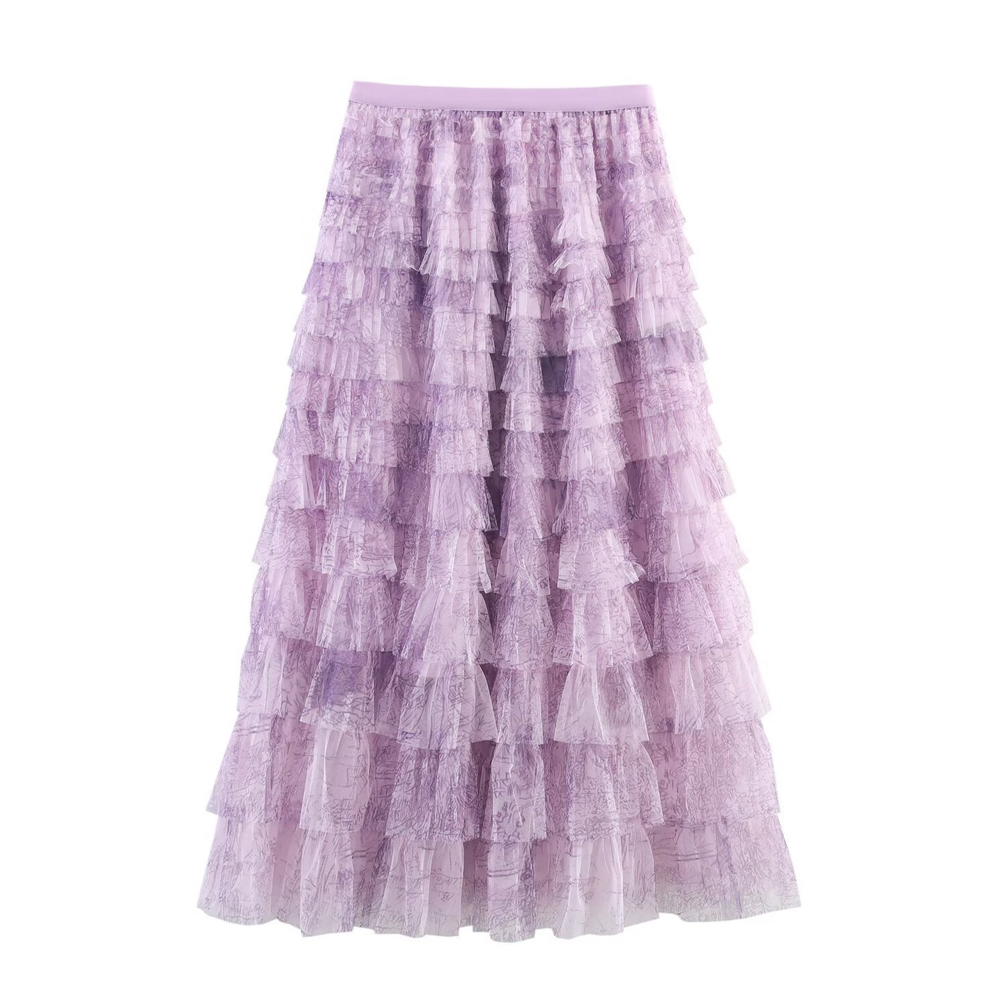 Mesh Gradient Printing Multi-layer Tiered Dress Skirt