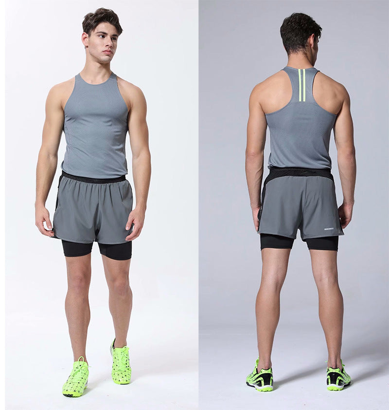 Fake Two-piece Running Shorts Base Elasticity Sports Pants