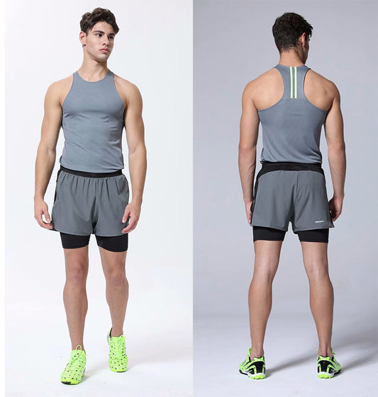 Fake Two-piece Running Shorts Base Elasticity Sports Pants