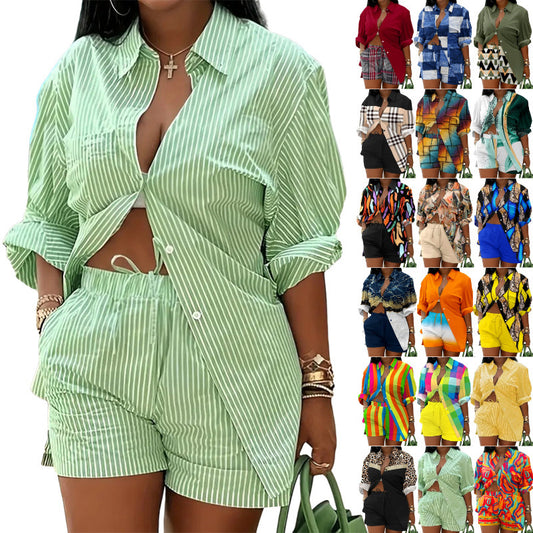 Women's Lace Up Printed Shorts Suit