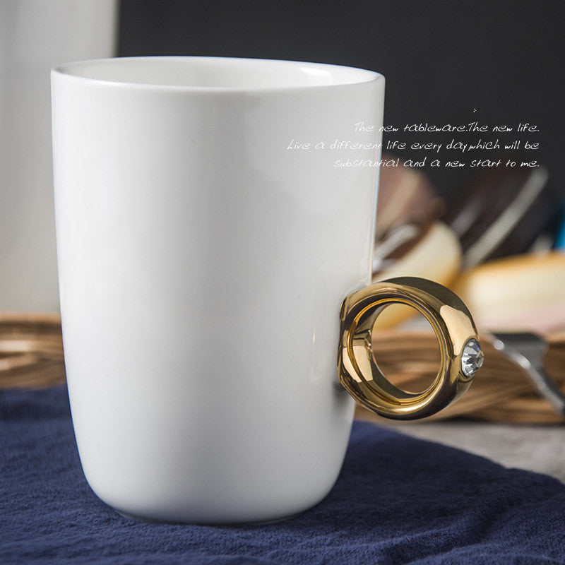 Creative Solid Color Ring Handle Ceramic Cup
