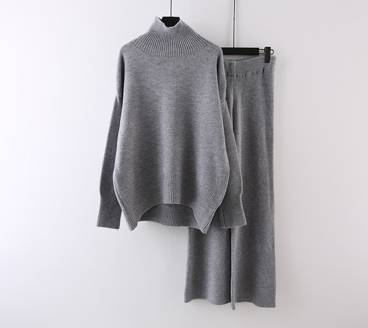 Women's Clothing Casual Sweater Wide Leg Pants Two-piece Set