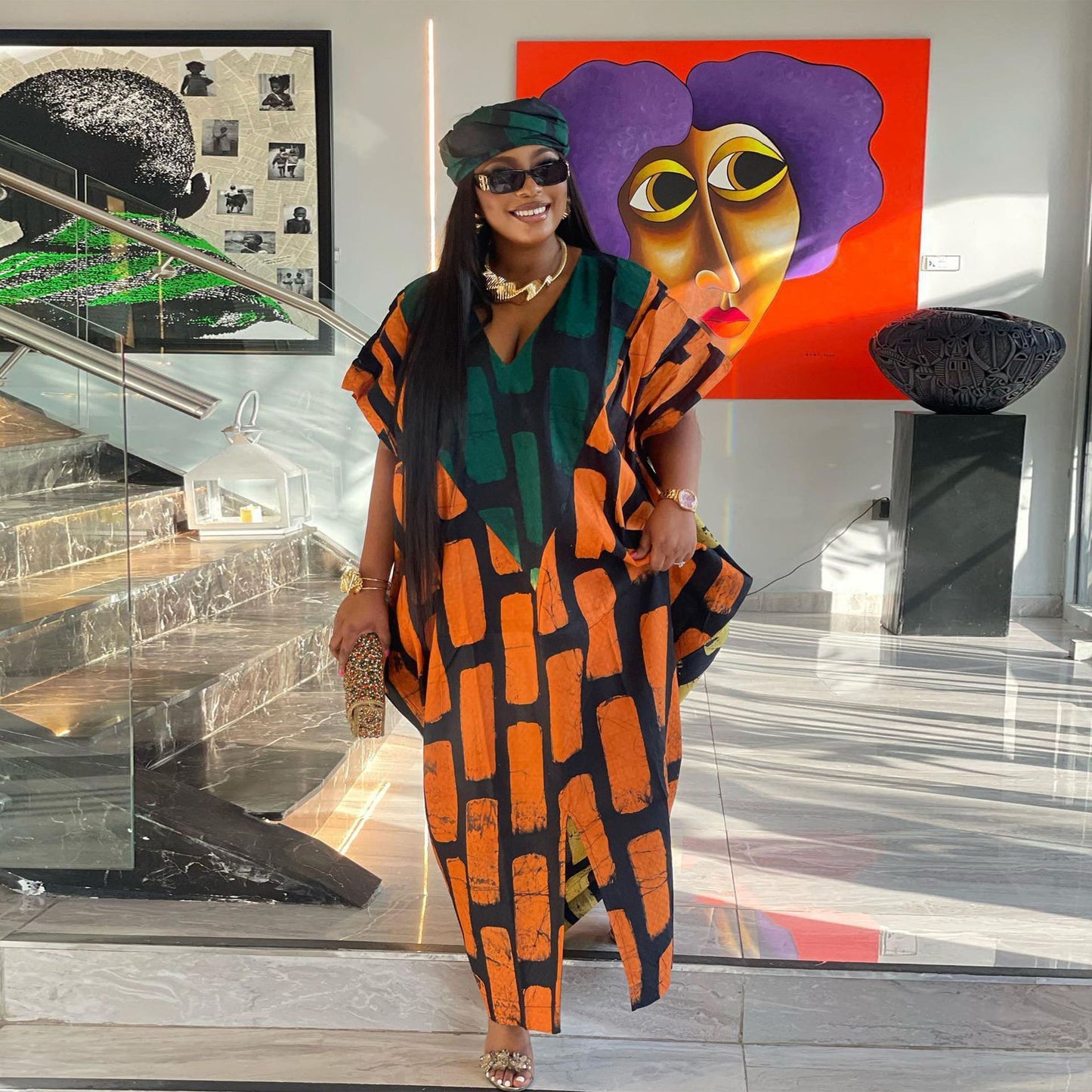 Slim-fit Positioning Stitching Printing Color Contrast Loose Split Dress