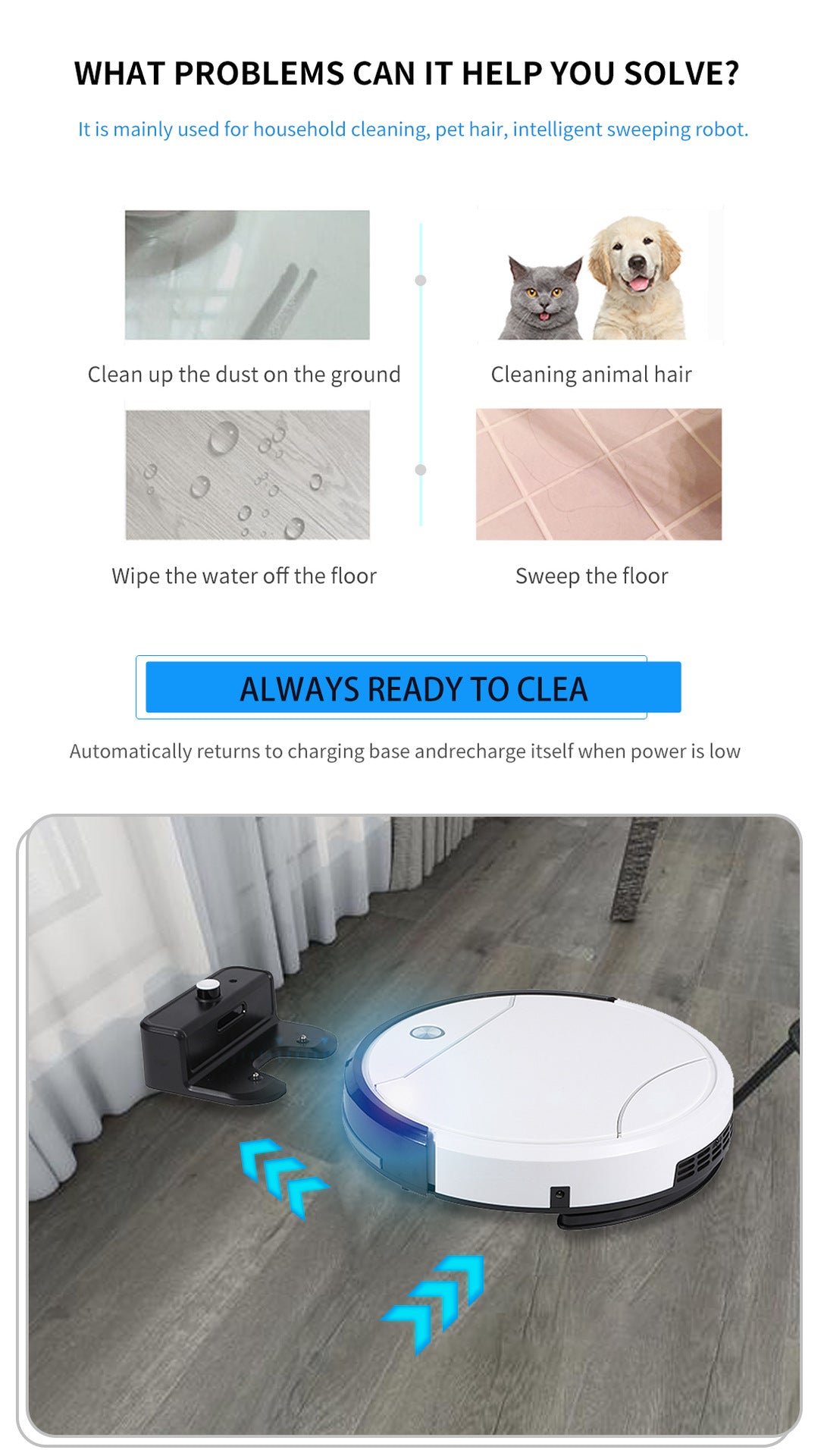 Beautiful Jieshi Automatic Recharge Remote Control Operation Suction Sweeping Mopping Three-in-one Intelligent Household Sweeping Robot