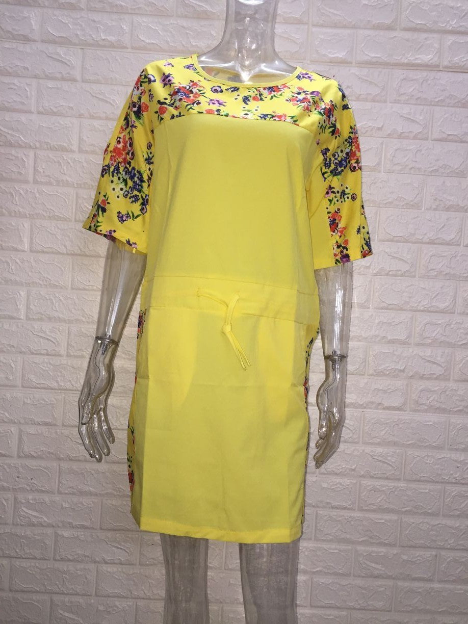 Round neck sleeve print dress