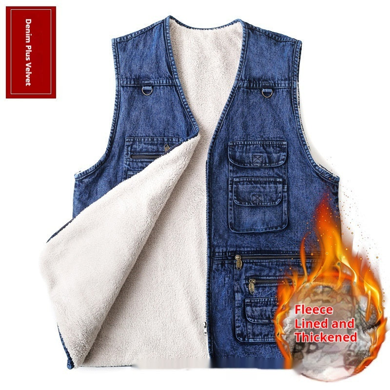 Denim Waistcoat Multi-pocket Men's Fishing Waistcoat Mountaineering Photographical Vest