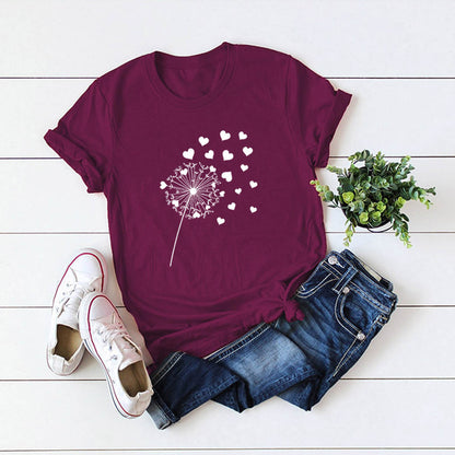 Dandelion Printed Cotton Short-sleeved T-shirt Women
