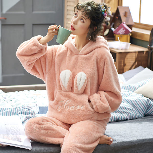 Pajamas Women Winter Plush Coral Fleece Korean Style Long Sleeves