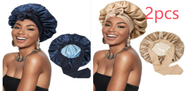 Double-layer Satin Ribbon Round Cap Bow Artificial Silk Beauty Hair Care Wide-brimmed Hat