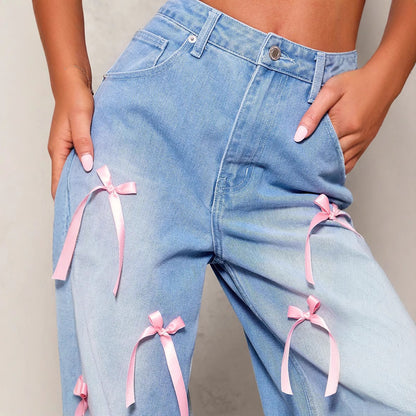 Bow High Waist Wide Leg Jeans