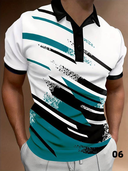 3D Digital Printing Lapel Pullover Leisure Short Sleeve