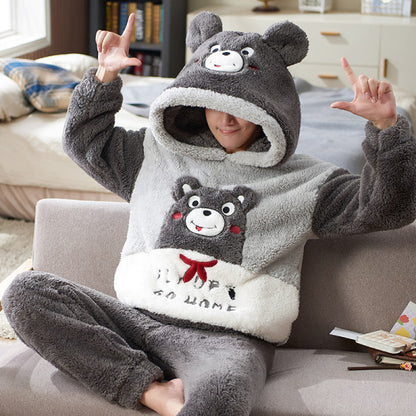 Pajamas Women Winter Plush Coral Fleece Korean Style Long Sleeves