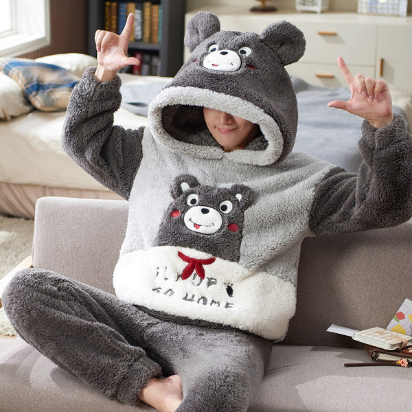 Pajamas Women Winter Plush Coral Fleece Korean Style Long Sleeves