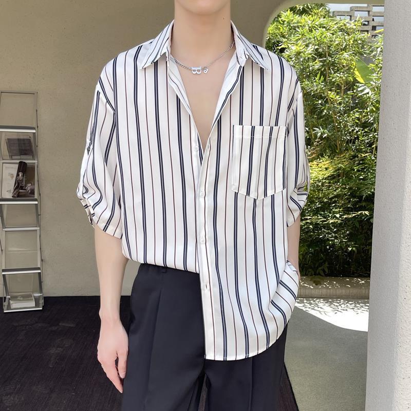 Striped Short-sleeved Shirt Ice Silk