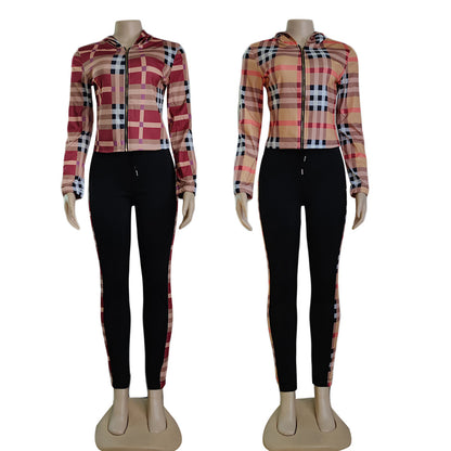 Women's Plaid Fashion Printing Casual Two-piece Suit