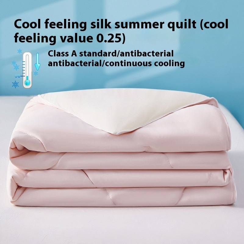 Pure Color Cool Silk Summer Blanket Airable Cover Single Double Summer Ice Cream Ice Silk Summer Quilt Machine Washable Thin Duvet